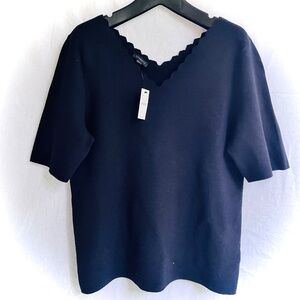 Talbots Women's Black Scalloped V Neck Pullover